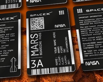 NASA / SpaceX MARS Starship Boarding Card - Top Quality Personalised and Laser Engraved Aluminium Pass  - Join Elon Musk for Launch. 3.2.1.