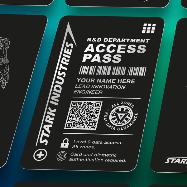 IRON MAN - Stark Industries PERSONALISED Access Card. A Top Quality, Laser Engraved, Aluminium, Prop, Avengers Wallet Card.