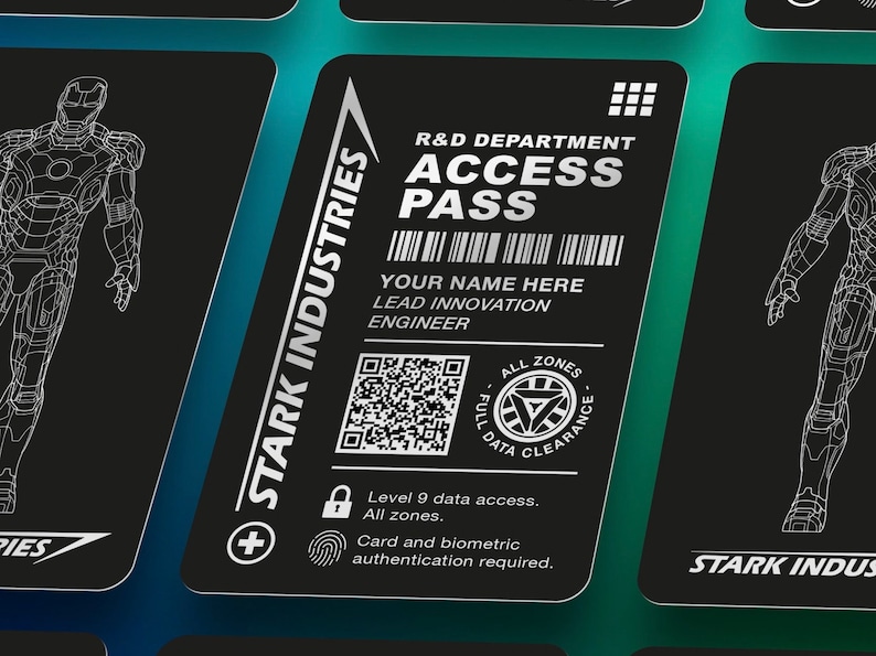 IRON MAN - Stark Industries PERSONALISED Access Card. A Top Quality, Laser Engraved, Aluminium, Prop, Avengers Wallet Card. 