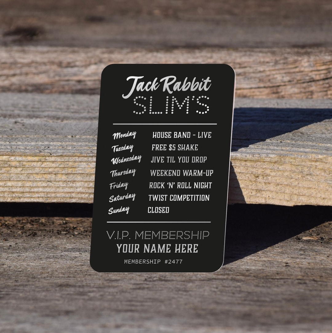 Pulp Fiction Jack Rabbit Slims VIP Card: Custom Engraved Aluminum - Etsy