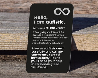 Autism Awareness Metal ID Card: Laser Engraved Aluminium ASD Emergency ID