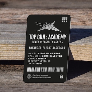 TOP GUN - Carteira de Identidade 2022 - Passe de Segurança Personalizado em Alumínio Gravado a Laser. Seja um piloto de jato como Maverick e Goose!