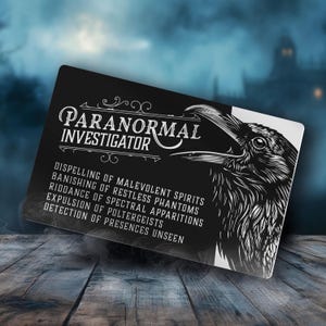Carte d'identité d'enquêteur paranormal - aluminium gravé au laser, insigne de chasseur de fantômes, cadeau occulte de la maison hantée, cosplay surnaturel.