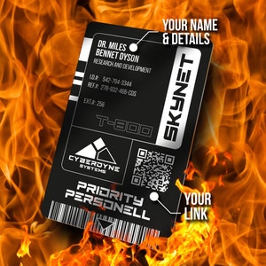 Tarjeta de identificación de aluminio personalizable de Cyberdyne Systems/Skynet. Regalo de Terminator para fans del cosplay y las películas.