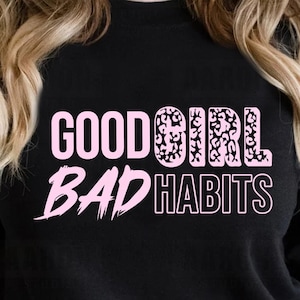 Buenos hábitos de chica, frases inspiradoras, estampado de leopardo y guepardo, Svg, archivo de corte de camiseta motivacional Svg para Cricut, Eps, Pdf, Png, Dxf
