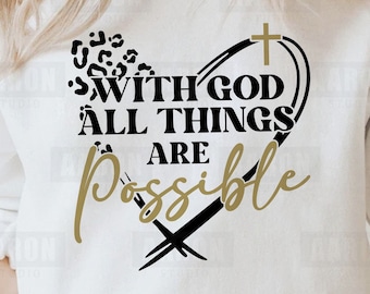 Con Dios todo es posible Svg, Svg Cristiano, Leopardo Guepardo Svg, Camisa Cristiana Svg Archivo De Corte Para Cricut, Silueta Svg Png Dxf