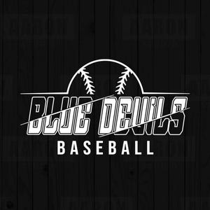 May include: White graphic design on a black background. The design features a baseball with the words "BLUE DEVILS" and "BASEBALL" in a bold, stylized font. The baseball graphic is above the words.