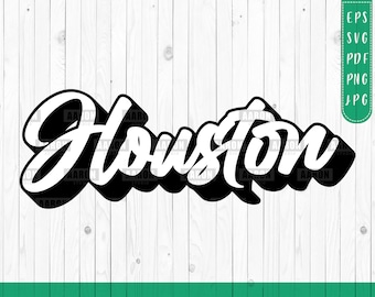 Houston - Letras de la ciudad impresas en formato svg, impresión para prendas de vestir, parches, diseños de calcomanías en formato svg, eps, pdf, png, jpg