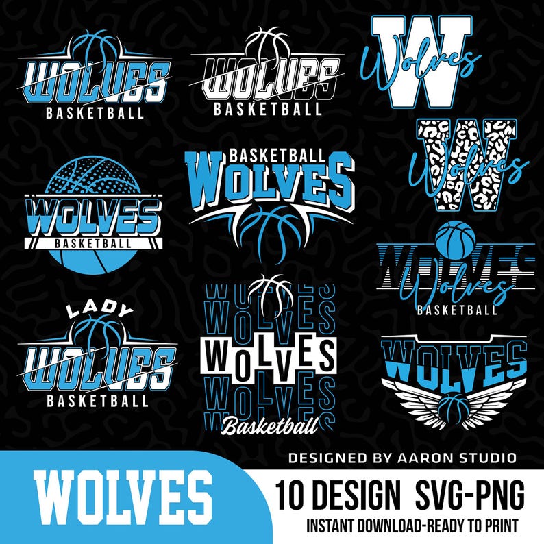 Wolves Basketball SVG PNG Bundle – Team Shirt Designs Digital Download ...