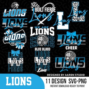 Lions SVG PNG Bundle – Mascot Shirt Designs Digital Download