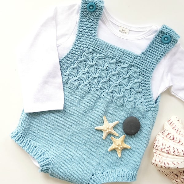 Knitting PATTERN (PDF Download) - Haystack Baby Romper in Sizes 3 - 12 months using DK Yarn.