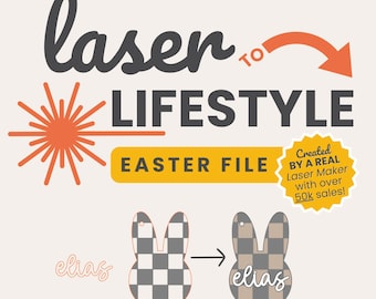 Personalizable Checkered Bunny Easter Basket Tag – 2-Layer Cut & Engrave Digital File | Minimal Material Use | Laser-Ready Design