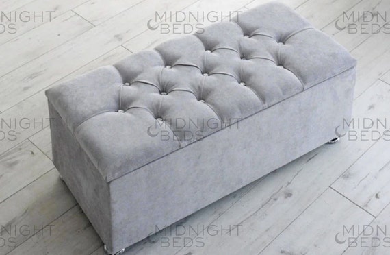 3ft Silver Naples Chesterfield Buttoned Ottoman Storage Blanket Box Etsy UK