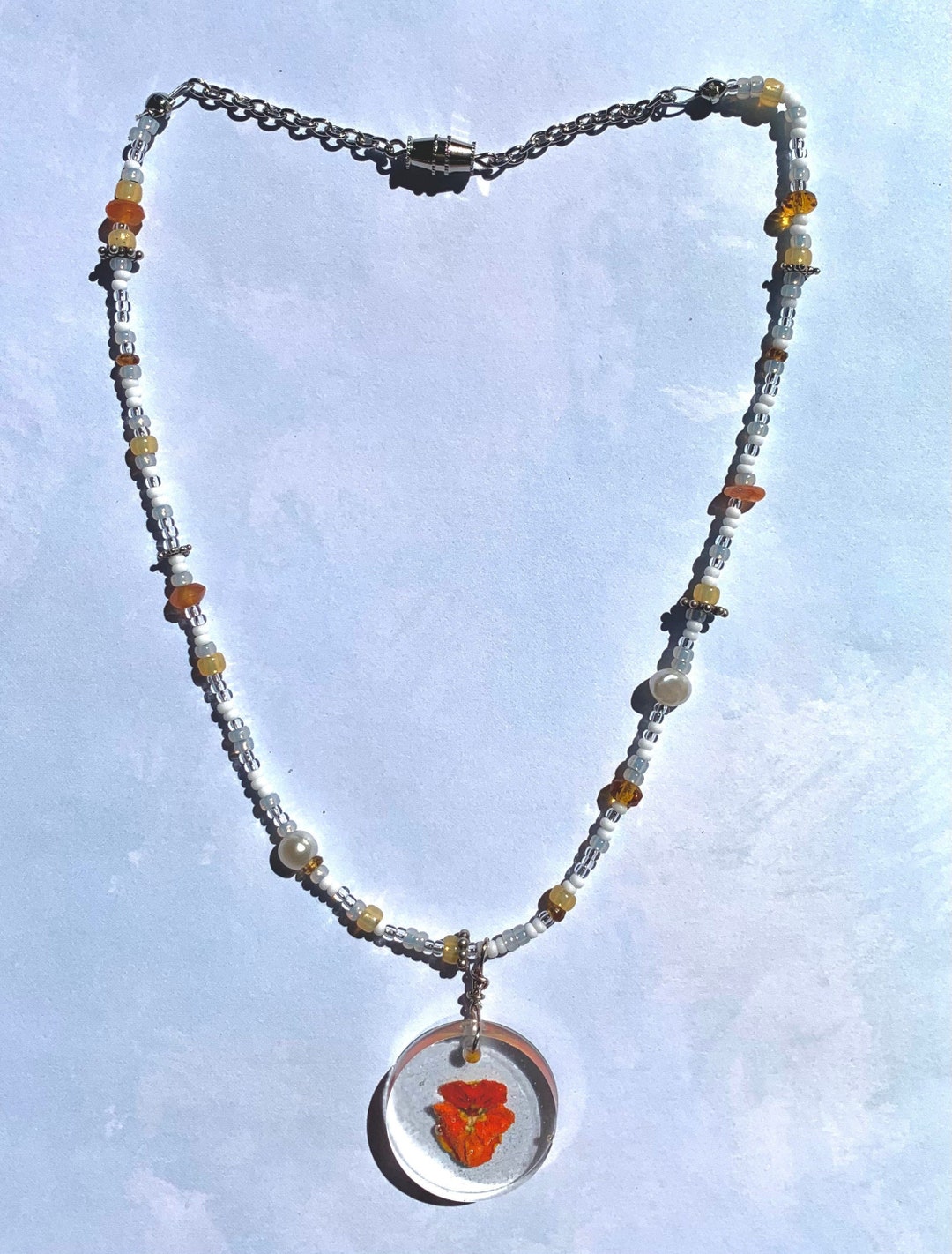 Orange Pansy Beaded Necklace Etsy