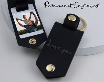 Personalised gift for DAD, Photo leather keychain, Personalized leather keychain, Keyring with photo, Anniversary gift, gift for him