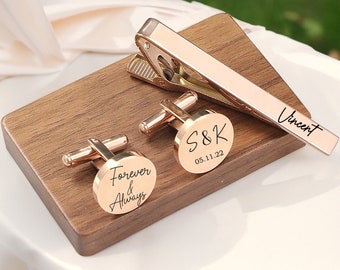 Custom cufflinks, Engraved Box Optional, personalized Wedding Day Cuff links for Groom groomsmen, Wood Anniversary Gift, Gift for Husband