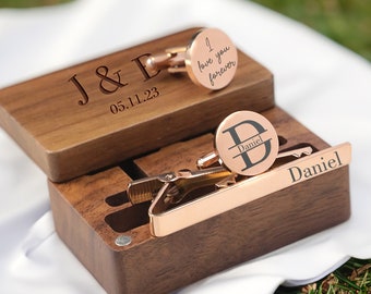 Custom cufflinks, Engraved Box Optional, personalized Wedding Day Cuff links for Groom groomsmen, Wood Anniversary Gift, Gift for Husband