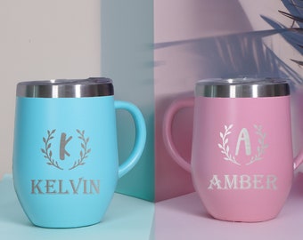 Customized Engraved Coffee Mug, 12oz Insulated Coffee Cup, Stainless Steel Coffee Travel Tumbler, Bridesmaid Proposal, Groomsmen Proposal