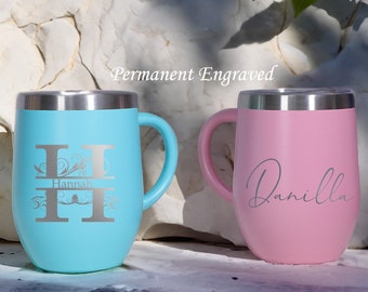 Personalized Engraved Coffee Mug,12oz Insulated Coffee Cup, Stainless Steel Coffee Cup, Coffee Cup with Lid, Christmas Gift, Coffee Cup