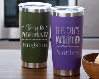 Personalized 20oz Retirement Tumbler, Retiree Mug, Custom Insulated Steel Laser Engraved Tumbler, Farewell Gifts, Retirement Mug, Coffee mug