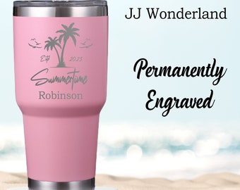 Personalized 30oz Summer Tumbler, Custom Insulated Steel Laser Engraved Tumbler, Travel Mug, Corporate Gifts, Vacation Tumbler, Family Gift