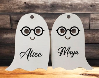 Custom Halloween Basket Tag, Ghost Tag, Personalized Halloween Deco, Spooky Gift Tag, Halloween Gifts, Trick or Treat Basket Tag