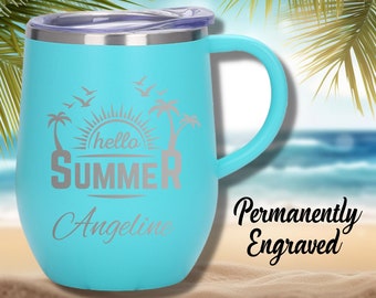 Personalisierte 12 Unzen Sommer-Kaffeetasse, Edelstahl-Kaffeetasse, Kaffeetasse, Kaffeetasse mit Deckel, spülmaschinenfest, Kreuzfahrt-Urlaubsbecher