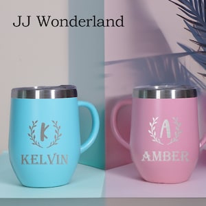 Kundenspezifische gravierte Kaffeetasse, 12 Unzen isolierte Kaffeetasse, Edelstahl-Kaffee-Reise-Becher, Brautjungfer-Vorschlag, Trauzeugen-Vorschlag