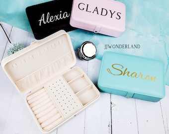 Custom jewelry box, Personalized Portable Jewelry Box, earring&necklace case, Leather box, Bridesmaid gift,mother&#39;s day gift