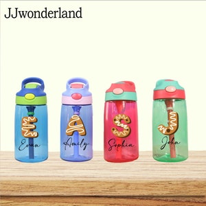 Custom Christmas Alphabet with name, Christmas Initial drinking cup, Kid-Friendly, Party favors for kids School water bottle with name
