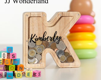 Personalized Wooden Piggy Bank, Custom Name Initial Coin Bank, Monogram coin bank for children, Gift for Kids, Wooden Bank, Alphabet Bank