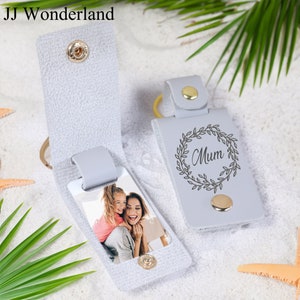 Personalised Engraved Photo Keyring, Monogrammed Leather Key Ring, Photo Memory Keychain, Mother&#39;s Day&#39;s Gifts, Gift for Wife, Gift for Her