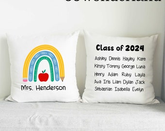 Personalized Rainbow Teacher Appreciation Pillow,  Thank You Teacher Gifts, Pillow with Teacher's Name and Student Name, Throw Pillow