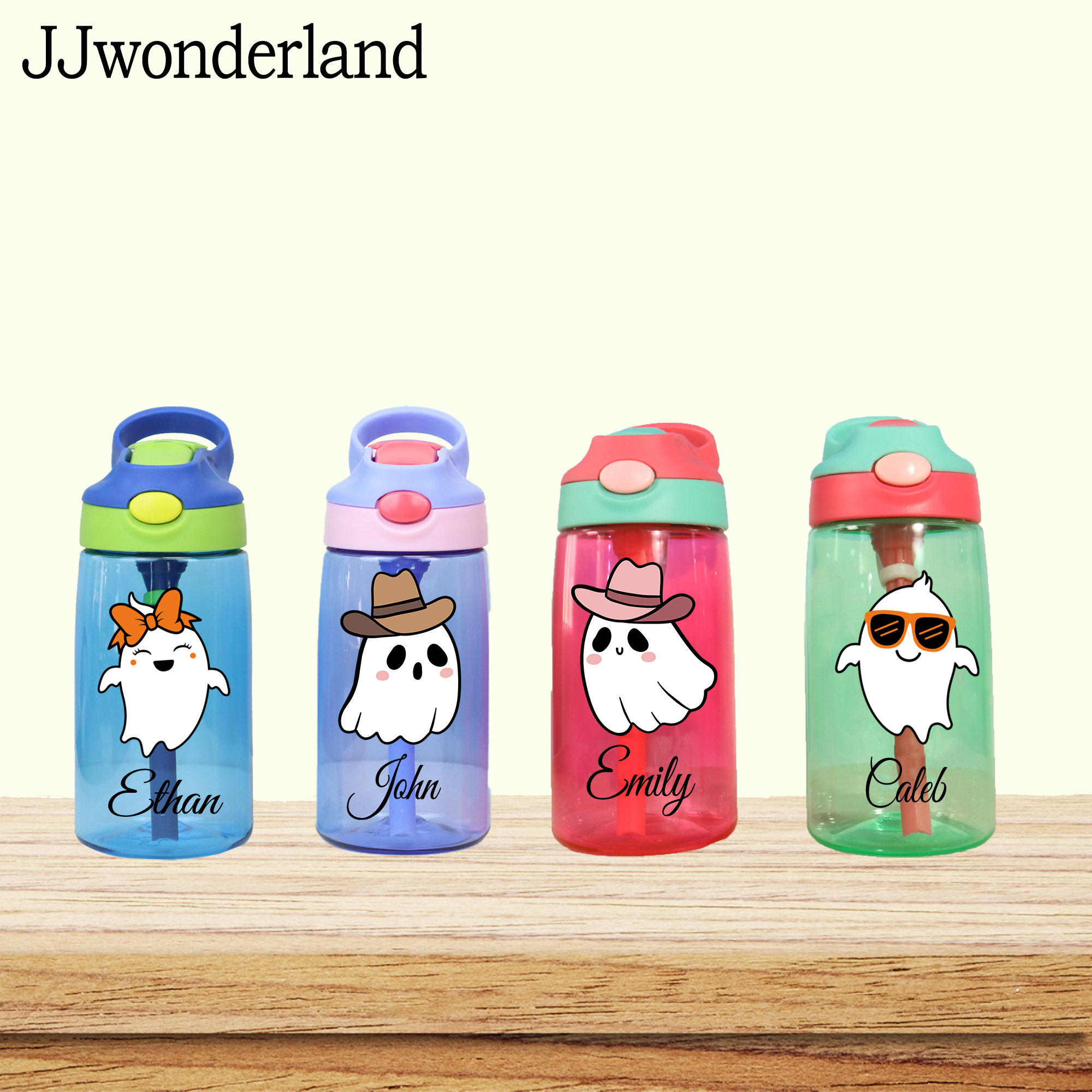 Custom Halloween water bottle with name, Cute Ghost Halloween drinking cup, Kid-Friendly, Ghostly Custom Party Favor, Boo-tiful Drinkware