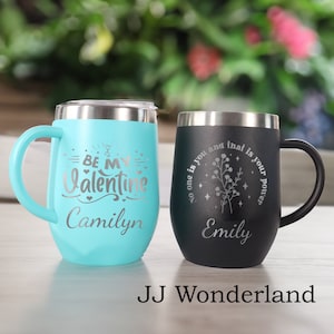 Tasse à café isolée 12 oz gravée personnalisée, tasse à café gravée en acier inoxydable, tasse à café pour la Saint-Valentin, cadeau pour elle, Saint-Valentin