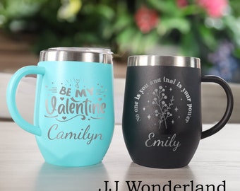 Tazza da caffè termica personalizzata con incisione da 12 once, tazza da caffè in acciaio inossidabile con incisione, tazza da caffè per San Valentino, regalo per lei, San Valentino