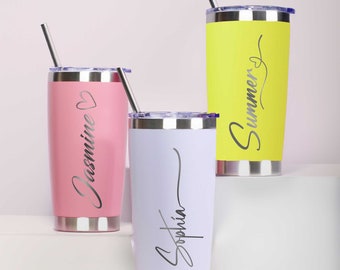 Copos de viagem personalizados com monograma de 20 onças, canecas de café para viagem em família, canecas térmicas com tampa, presente para ela, presente para ele, presente de Natal
