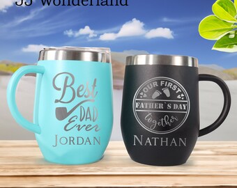 Personalisierte 12-Unzen-Kaffeetasse, Edelstahl-Kaffeetasse, Vatertags-Kaffeetasse, Best Dad-Tasse, Geschenk für Papa, erster Vatertag