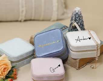 Custom velvet jewelry box, Personalized velvet jewelry case, Travel jewelry box, Jewelry storage Box, Bridesmaid gift, Mother's day gift