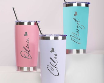 Personalisierter Becher mit Deckel und Strohhalm, Urlaubsbecher, Gravierter Reisebecher, 20-Unzen-Becher, Isolierbecher, Geschenke für den besten Freund-JJ50