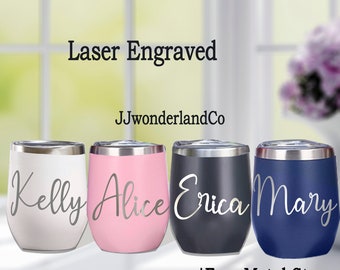 Personalized Wine Tumbler, Custom Wine Glasses, Insulated Wine Cup,Engraved Wine Tumbler with Lid,Bachelorette Party Favors,Bridesmaid Gift