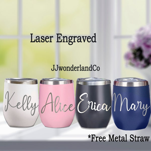 Personalized Wine Tumbler, Custom Wine Glasses, Insulated Wine Cup,Engraved Wine Tumbler with Lid,Bachelorette Party Favors,Bridesmaid Gift