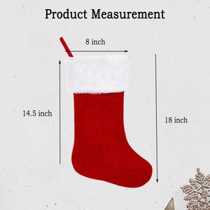 Puede incluir: Calcet&iacute;n de Navidad rojo con un pu&ntilde;o de piel sint&eacute;tica blanca. El calcet&iacute;n mide 18 pulgadas de alto, 8 pulgadas de ancho y 14,5 pulgadas de largo.