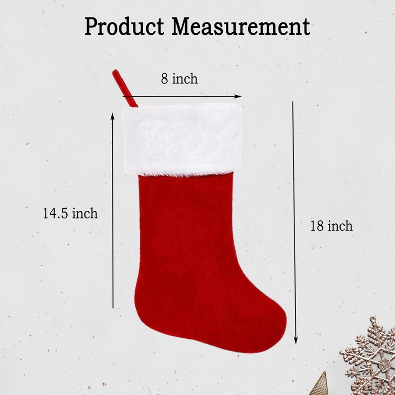 Puede incluir: Calcet&iacute;n de Navidad rojo con un pu&ntilde;o de piel sint&eacute;tica blanca. El calcet&iacute;n mide 18 pulgadas de alto, 8 pulgadas de ancho y 14,5 pulgadas de largo.