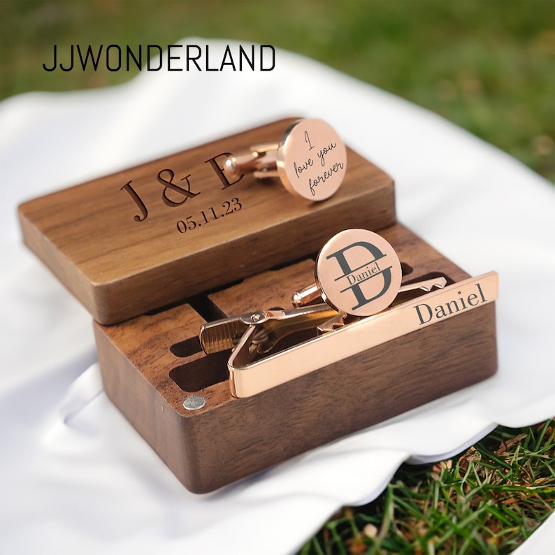 Benutzerdefinierte Manschettenknöpfe, gravierte Box Optional, personalisierte Hochzeit Tag Manschettenknöpfe für Bräutigam Trauzeugen, Holz Jahrestagsgeschenk, Geschenk für Ehemann Bild 2