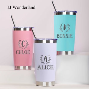 Personalized 20oz Travel Mugs, Vacation Stainless Steel Mugs, Laser Engraved coffee cups, Monogrammed cups with initials, Mugs with lids
