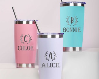 Personalized 20oz Travel Mugs, Vacation Stainless Steel Mugs, Laser Engraved coffee cups, Monogrammed cups with initials, Mugs with lids