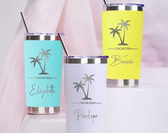 Personalized Summer Travel Mugs, 20oz Tumblers, Cups with straw and lid, Beach Tumbler, Family Trip Tumbler, Christmas Gift, Holiday Thermo