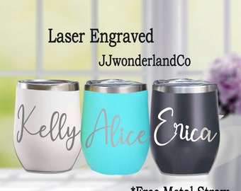 Personalized Wine Tumbler, Custom Wine Glasses, Insulated Wine Cup,Engraved Wine Tumbler with Lid,Bachelorette Party Favors,Bridesmaid Gift