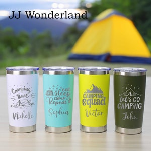 Personalized 20oz  Camping Tumbler, Family Travel Mug, Custom Camper Tumbler, Travel Gift, Monogram Tumbler,Camping Coffee Mug,Adventure Mug